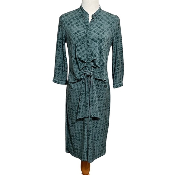 Simply Vera Vera Wang Green Patterned Dress with Tie Front Sz Med - Picture 1 of 10